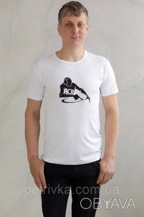 Чоловіча футболка біла з вишитим принтом Діджей, висока якість, приємна до тіла.. . фото 1