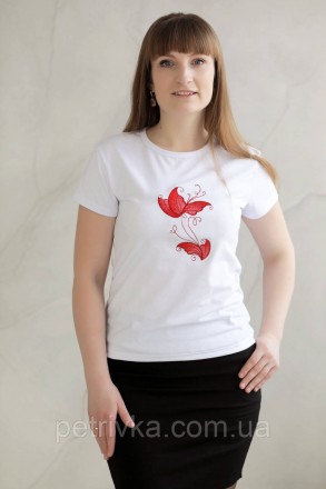 Жіноча біла футболка в стилі CASUAL, з вишитим принтом Метелики.
Висока якість т. . фото 2