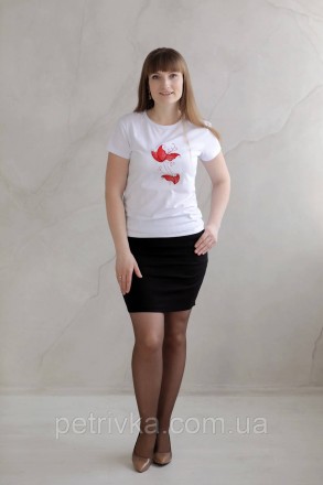 Жіноча біла футболка в стилі CASUAL, з вишитим принтом Метелики.
Висока якість т. . фото 4