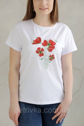 Жіноча біла футболка в стилі CASUAL, з вишитим принтом Квіти.
Висока якість ткан. . фото 4