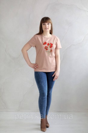 Жіноча футболка в стилі CASUAL, з вишитим принтом Квіти.
Висока якість тканини т. . фото 3