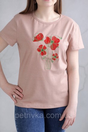 Жіноча футболка в стилі CASUAL, з вишитим принтом Квіти.
Висока якість тканини т. . фото 4