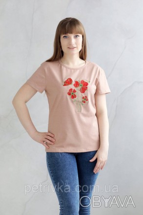 Жіноча футболка в стилі CASUAL, з вишитим принтом Квіти.
Висока якість тканини т. . фото 1
