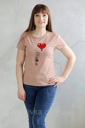 Жіноча футболка в стилі CASUAL, з вишитим принтом Дівчинка з кулькою серце.
Висо. . фото 3