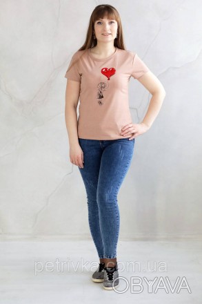 Жіноча футболка в стилі CASUAL, з вишитим принтом Дівчинка з кулькою серце.
Висо. . фото 1