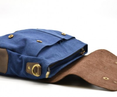 Стильная мужская сумка-портфель из парусины, с кожаным клапаном из лошадиной кож. . фото 7