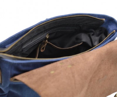 Стильная мужская сумка-портфель из парусины, с кожаным клапаном из лошадиной кож. . фото 8