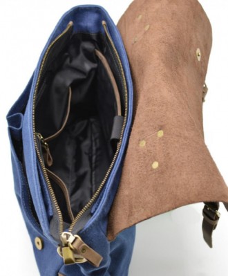 Стильная мужская сумка-портфель из парусины, с кожаным клапаном из лошадиной кож. . фото 3