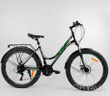 Детский спортивный велосипед с 26 дюймовыми колесами, 21 скорость, крылья, багаж. . фото 1