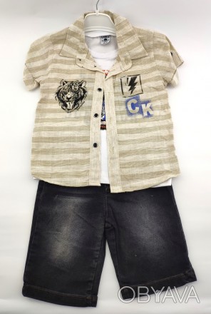 
Турецкий костюм для мальчика. В комплект входит шорты, рубашка и футболка с кор. . фото 1