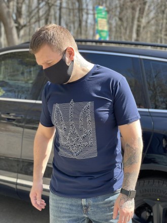 Качественная мужская футболка с символикой Украины герб. Синяя патриотическая фу. . фото 3
