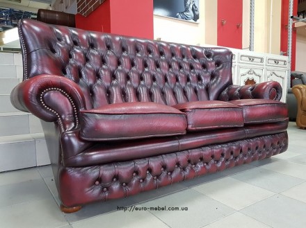 Диван трехместный Chesterfield Честерфилд. Натуральная кожа красного черного цве. . фото 11