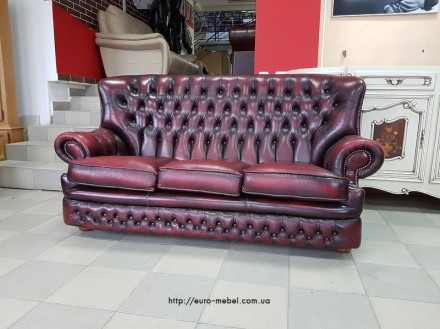 Диван трехместный Chesterfield Честерфилд. Натуральная кожа красного черного цве. . фото 3