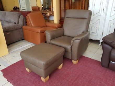 Новое кожаное кресло – с пуф (подставка для ног). Мебель очень мягкая и комфортн. . фото 8