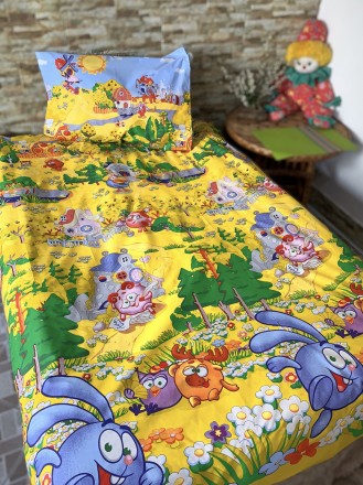 Красочный полуторный комплект постельного белья для детей. Бязь Голд 
Смешарики . . фото 2