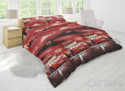 Яркий, красочный полуторный комплект постельного белья с красной машиной для люб. . фото 1
