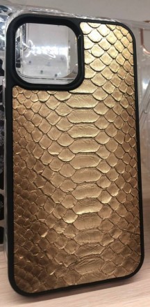 Чехол из золотой кожи питона с мелкими чешуйками для iPhone 13 Pro Max Статусный. . фото 4