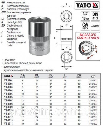 Головка 6-гранна коротка 3/8" М14х28 мм YATO YT-3809. Тернопіль. фото 1 Головка 6-гранна коротка 3/8" М14х28 мм YATO YT-3809. Тернопіль. фото 1