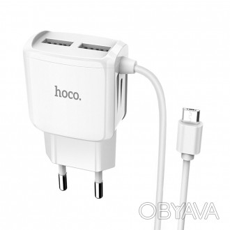 Адаптер USB HOCO C59A 2-USB + Кабель USB-MicroUSB - универсальный сетевой адапте. . фото 1