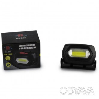 Налобный фонарик на аккумуляторе BL 203 COB, с USB зарядкой, черный Налобный акк. . фото 1