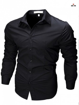 Приталенная рубашка мужская черная с длинным рукавом однотонная
Стильная притале. . фото 2