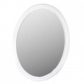 Настенное овальное зеркало с белой рамой, украшенной золотистыми веточками, – од. . фото 2