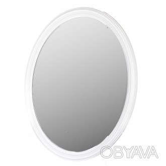 Настінне овальне дзеркало з білою рамою, прикрашеною золотистими гілочками, - од. . фото 1