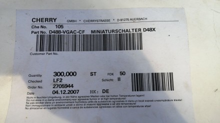 Микропереключатели D448-VGAG-CF.. Пр-во. Германия.21(8). 250.497а. -2000.шт по 2. . фото 3