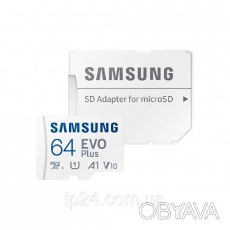 Карта памяти Samsung 64GB microSDXC C10 UHS-I R130MB/s Evo Plus + SD адаптер (MB. . фото 1