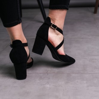 Женские туфли черные Ella 3686 Туфли женские выполнены из искусственной замши. М. . фото 4