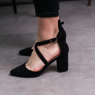 Женские туфли черные Ella 3686 Туфли женские выполнены из искусственной замши. М. . фото 5
