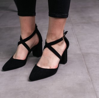Женские туфли черные Ella 3686 Туфли женские выполнены из искусственной замши. М. . фото 2