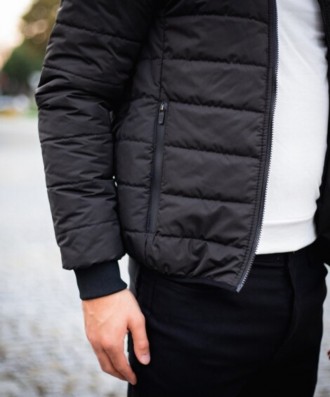 
 
 Мужская куртка (черная). Стильный бомбер сезона весна/осень. Изготовлен из е. . фото 5