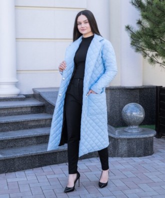 
 
 Куртка-пальто женская (голубая). Демисезонное женское стеганое пальто с англ. . фото 5