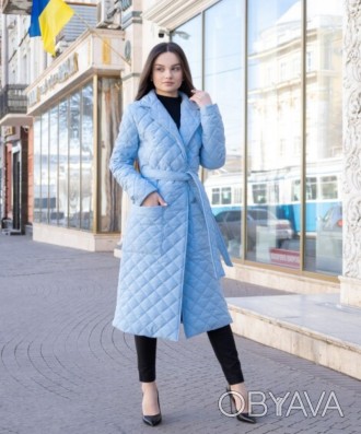 
 
 Куртка-пальто женская (голубая). Демисезонное женское стеганое пальто с англ. . фото 1