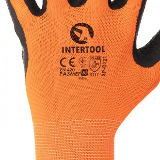 Защитные перчатки INTERTOOL SP-0121 с латексным покрытием, предназначены для защ. . фото 4