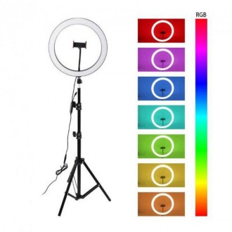 Кільцева лампа світлодіодна цветная Ring Light MJ 33 RGB 33 см + Штатив
Кільцева. . фото 9