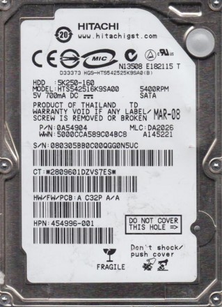 HDD 2.5" SATA 160GB Hitachi 5400rpm 8MB Refurbished. Харьков. фото 1 HDD 2.5" SATA 160GB Hitachi 5400rpm 8MB Refurbished. Харьков. фото 1