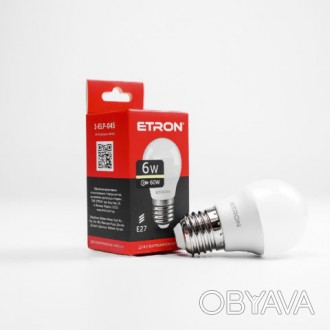 Лампа світлодіодна ETRON Power Light 1-ELP-045 G45 6W 3000K 220V E27Продаж оптом. . фото 1