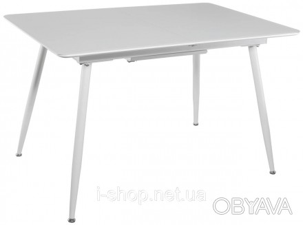 Стильный и лаконичный стол кухонный раскладной стеклянный с МДФ белый сатин DAOS. . фото 1