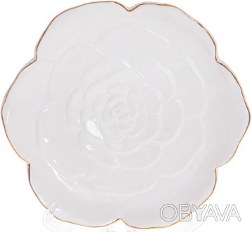 Набор керамических тарелок "Rose". Белая эмаль с объемным декором и золотым кант. . фото 1