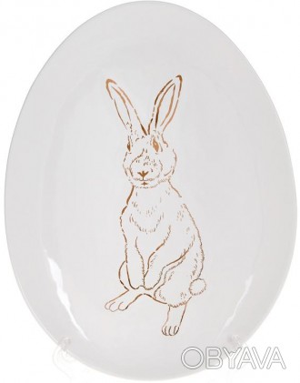 Набор 4 керамических овальных блюда "Bunny". Размер: 27х20х2см. Белая эмаль с ри. . фото 1