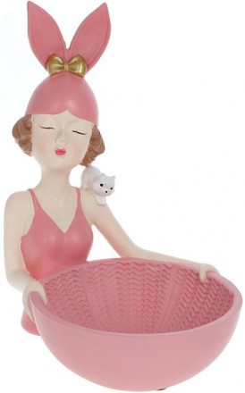 Подставка для украшений "Девочка-Зайка" 17х19х23см, полистоун, розовый. Київ. фото 1