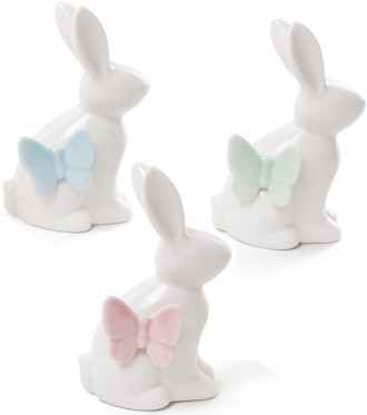 Набор 6 фарфоровых фигурок "Зайчик с Бабочкой" 6х5х10см, белый глянец. Київ. фото 1