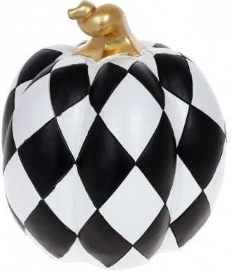 Декоративная фигура "Тыква" 21х21х23см, полистоун, чёрно-белый ромб с золотом. Київ. фото 1