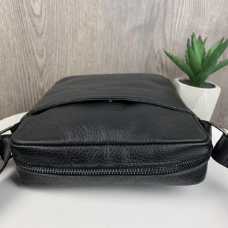 Модная мужская сумка планшетка кожаная черная, сумка-планшет из натуральной кожи. . фото 6