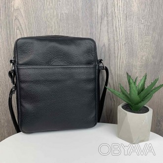 Модная мужская сумка планшетка кожаная черная, сумка-планшет из натуральной кожи. . фото 1