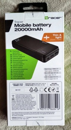 Повербанк (Power Bank) Tracer J48-H 20000 мАч, 2 USB, 1Type-C, 5 В 2,1 А.Прочная. . фото 4