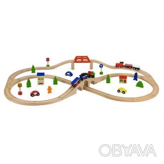 Железная дорога от Viga Toys изготовлена из дерева и содержит множество деталей,. . фото 1