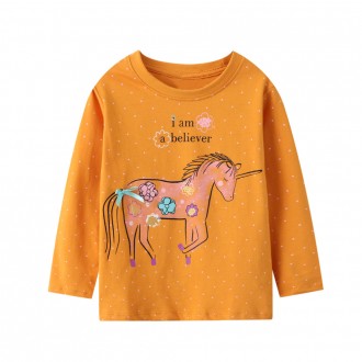 Лонгслів для дівчинки з принтом єдинорога помаранчевий Yellow unicorn Berni Kids. Коломыя. фото 1 Лонгслів для дівчинки з принтом єдинорога помаранчевий Yellow unicorn Berni Kids. Коломыя. фото 1